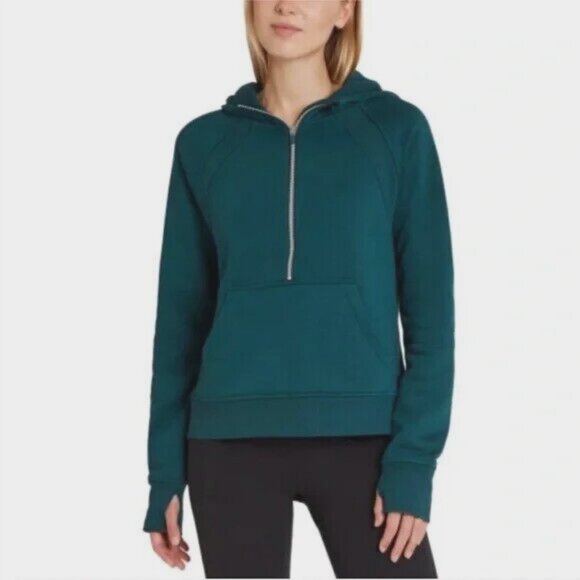 Danskin - Ladies' Mixed Rib Cozy Half Zip Hoodie - Dark Sea - Size Large - NEW - Picture 1 of 3